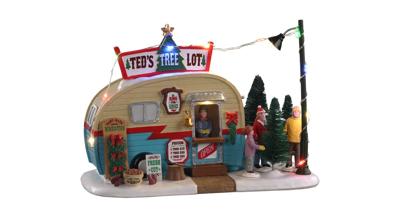 Lemax ted&apos;s tree lot verlicht kerstdorp tafereel Vail Village 2021