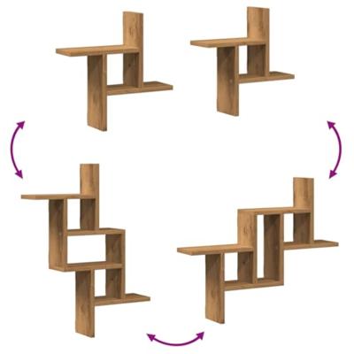 Wandschappen 2 st 38x12x38 cm bewerkt hout artisanaal eiken