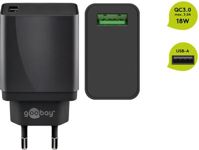USB-A-adapter - USB-A-lader - 1 poorts - Quick charge 3.0 - 3000mA - 18W - Zwart