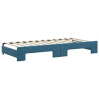 Slaapbank met onderschuifbed en lades 100x200 cm fluweel blauw - thumbnail