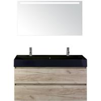 Maxx XL Badmeubelset 120 cm - Craft Oak - Wastafel Kube Enkel Zwart 2 Kraangaten met LED Spiegel - thumbnail