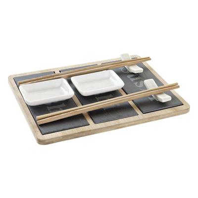 Sushi-set DKD Home Decor Bamboe Raad van bestuur Zwart Natuurlijk Orientaals 25 x 19 x 3 cm