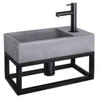 Fonteinset Differnz Force Beton en Handoekrek 40x22x9 cm Donker Grijs Met Rechte Kraan Mat Zwart - thumbnail