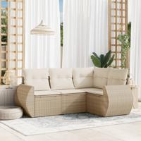4-delige Loungeset met kussens poly rattan beige - thumbnail