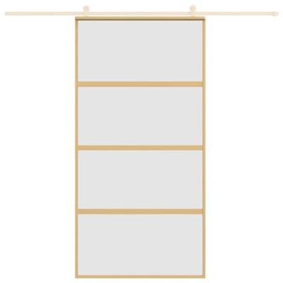 Schuifdeur 102,5x205 cm mat ESG-glas en aluminium goudkleurig - thumbnail