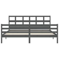 Bedframe met hoofdbord massief hout grijs 200x200 cm - thumbnail