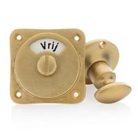 De Oude Deurklink WC rond draaiknop vrij-bezet messing getrommeld - thumbnail