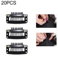 20 stuks 32mm 9-tanden haarverlenging clips snap metalen clips met silicone terug (zwart) - thumbnail