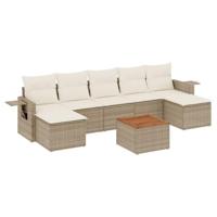 8-delige Loungeset met kussens poly rattan beige - thumbnail