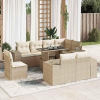 9-delige Loungeset met kussens poly rattan beige - thumbnail