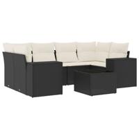 7-delige Loungeset met kussens poly rattan zwart - thumbnail