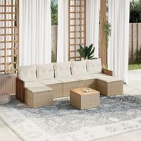 7-delige Loungeset met kussens poly rattan beige - thumbnail
