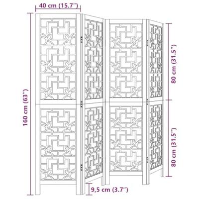 Kamerscherm met 4 panelen massief paulowniahout bruin Kamerscherm met 4 panelen massief paulowniahout bruin