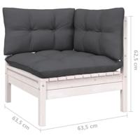 9-delige Loungeset met kussens massief grenenhout wit - thumbnail