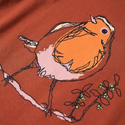 Kindershirt met lange mouwen vogelprint 104 cognackleurig