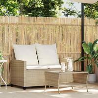 Tuinbank 2-zits met kussens & tafel poly rattan beige - thumbnail