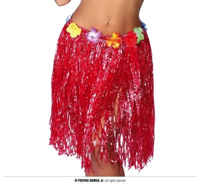 Hawaii Rokje Rood Met Bloemen 50 cm