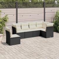 6-delige Loungeset met kussens poly rattan zwart - thumbnail