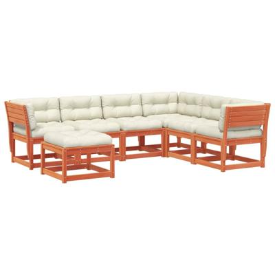 7-delige Loungeset met kussens massief grenenhout wasbruin - thumbnail