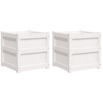 Plantenbakken 2 st cm massief grenenhout wit