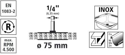 Wolfcraft Draadborstel | RVS | 6-kant schacht | Ø75 x 12mm | 1 stuk - 2711000 Wolfcraft Draadborstel | RVS | 6-kant schacht | Ø75 x 12mm | 1 stuk - 2711000