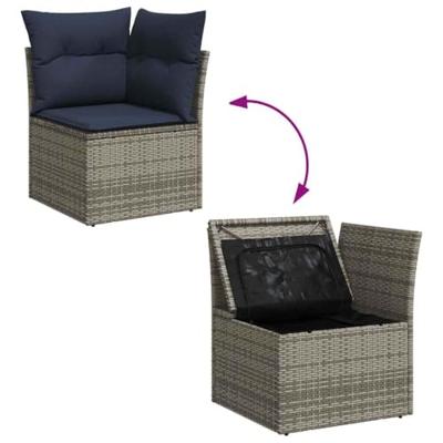 5-delige Loungeset met kussens poly rattan grijs - thumbnail