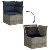 9-delige Loungeset met kussens poly rattan grijs - thumbnail