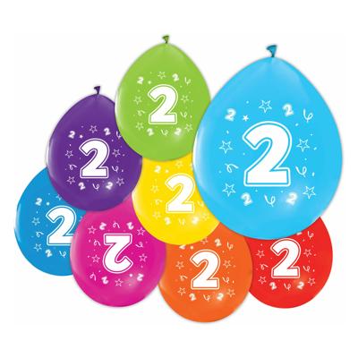 Globos Ballonnen 2-zijdig geprint cijfer 2, 8st.