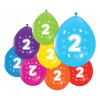 Globos Ballonnen 2-zijdig geprint cijfer 2, 8st. - thumbnail