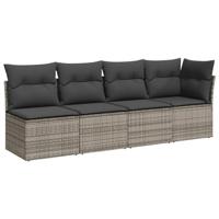 7-delige Loungeset met kussens poly rattan grijs - thumbnail