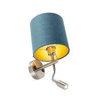 QAZQA Wandlamp staal met leeslamp en kap velours 20|20|20 blauw - thumbnail