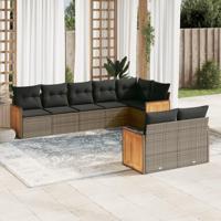 8-delige Loungeset met kussens poly rattan grijs - thumbnail