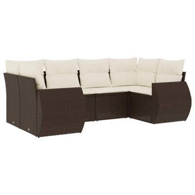 6-delige Loungeset met kussens poly rattan bruin - thumbnail