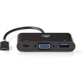 USB type-C adapterkabel | Type-C male - Type-C female + A female + VGA female | 0,2 m | Antraciet