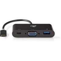 USB type-C adapterkabel | Type-C male - Type-C female + A female + VGA female | 0,2 m | Antraciet - thumbnail