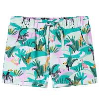 Kindershorts met trekkoord dieren en plantenprint 128 lichtmintkleurig - thumbnail