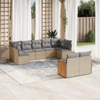9-delige Loungeset met kussens poly rattan beige - thumbnail