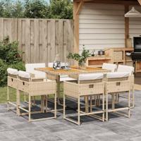 9-delige Tuinset met kussens poly rattan beige - thumbnail