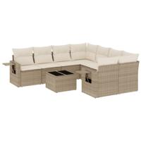 9-delige Loungeset met kussens poly rattan beige - thumbnail