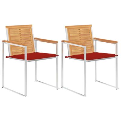 Tuinstoelen 2 st met kussens massief teakhout en staal
