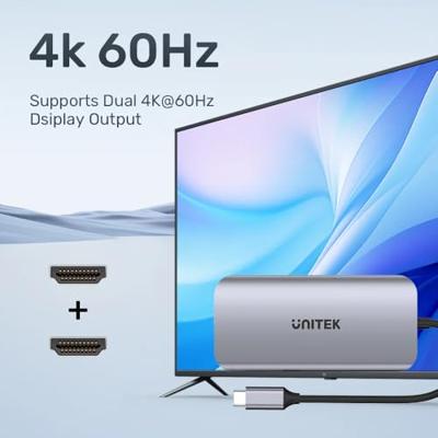 UNITEK ACTIEVE HUB USB-C 2X HDMI 4K, RJ45, PD 100W