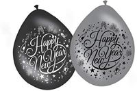 Happy new year ballonnen zwart/zilver - thumbnail