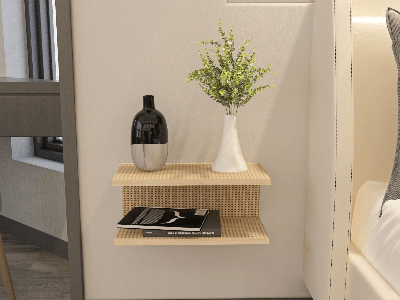 Zwevend nachtkastje RAMEN 45 cm rotan look