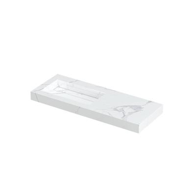 INK Pitch Wastafel Keramische Slab Links met Drain en Front en Side Skirts Zonder Kraangat - 1200x450x90 mm - Statuario Glans