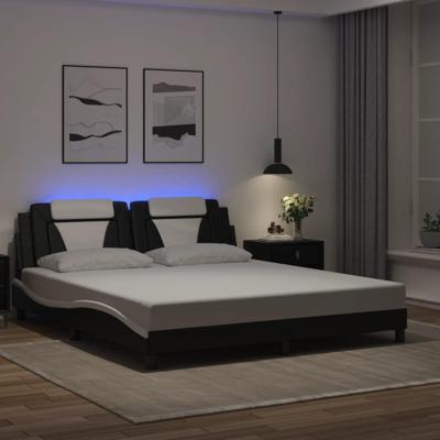 Bedframe met LED-verlichting kunstleer zwart en wit 180x200 cm