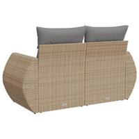 Tuinbank 2-zits met kussens poly rattan beige - thumbnail