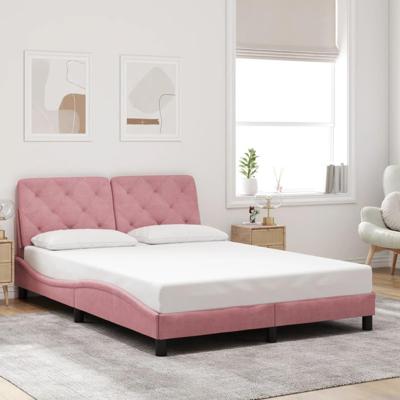 Bedframe met hoofdeinde fluweel roze 140x200 cm