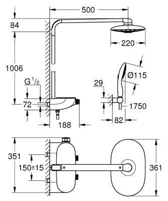 Hoofddouche HansGrohe Raindance E 300 1jet Plafondbevestiging Chroom
