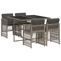 5-delige Tuinset met kussens poly rattan grijs - thumbnail