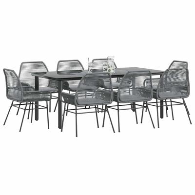 9-delige Tuinset met kussens poly rattan glas grijs